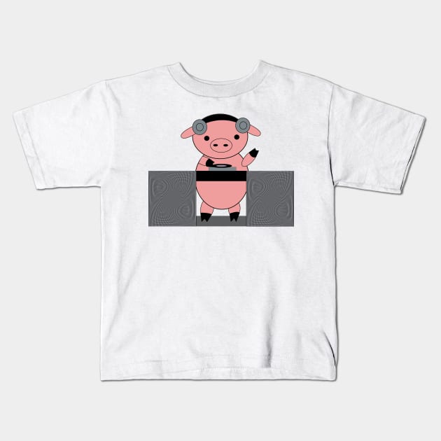 DJ Piggy Pig Kids T-Shirt by Beautiful Cuteness